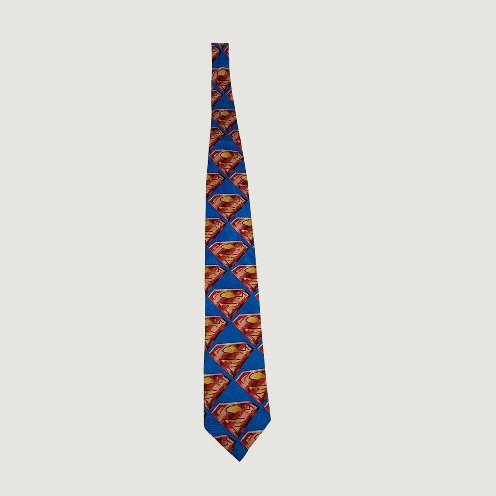 Vintage 1996 Superman DC Comics RM Style 100% Silk Novelty Neck Tie Blue USA